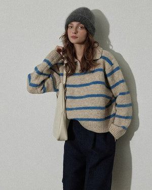 Grandpa Aesthetic Striped Polo Jumper