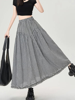 Gingham Tiered Midi Skirt