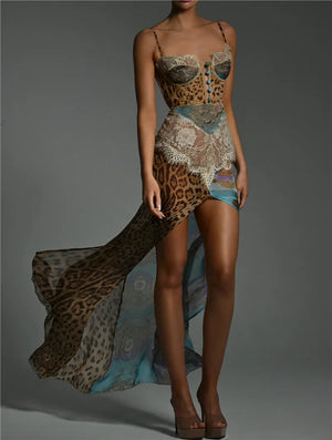 Leopard Patchwork Slit Maxi Dress