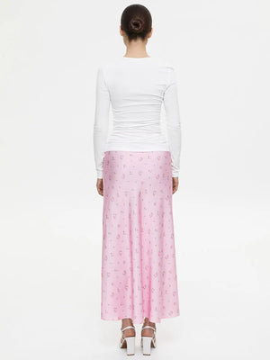 Soft Girl Floral Satin Midi Skirt