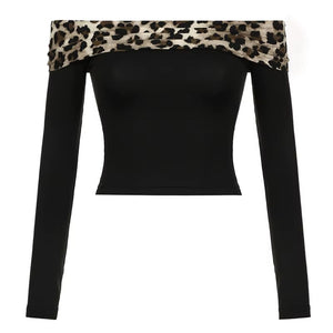 Y2K Leopard Bardot Top & Shorts Set