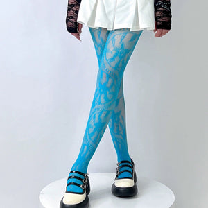 Lace Pattern Tights in Blue