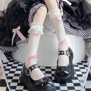 Bows Fishnet Knee Socks
