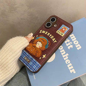 Cute Bear Embroidery iPhone Case