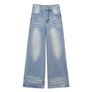 Light Blue Washed Wide-Leg Jeans