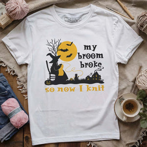 Broom Broke Knitting Witch T-shirt