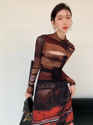 Crop Top & Mesh Midi Dress Two Piece Set