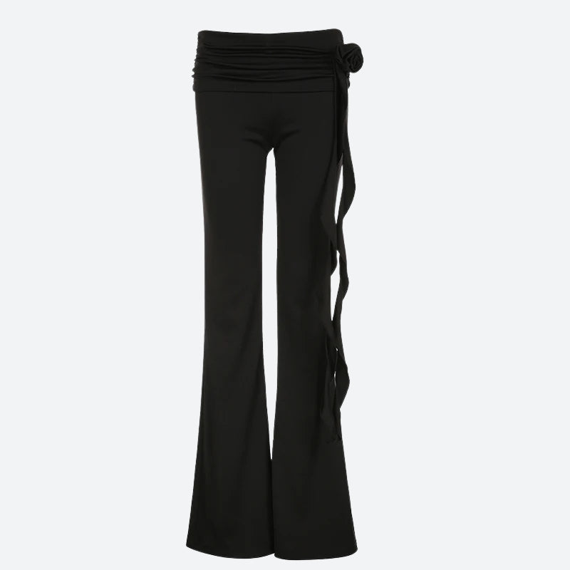 Goth Ruched Flower Flare Pants