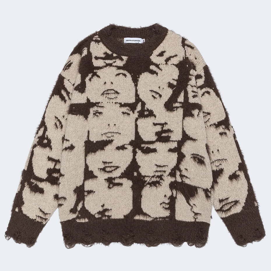 Grunge Face Pullover Sweater