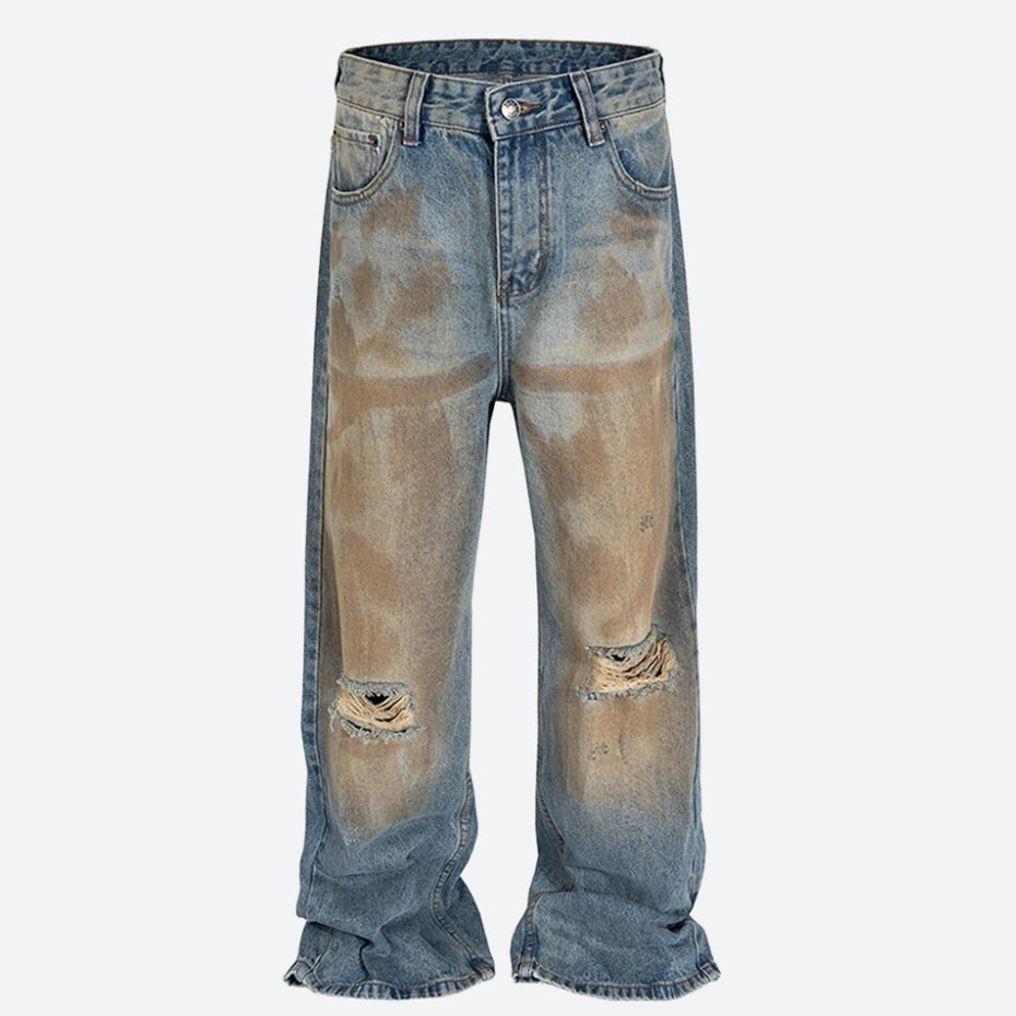 Ripped Wide Leg Denim Jeans