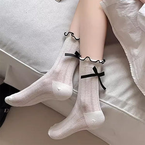 Preppy Aesthetic Bow Ruffle Socks