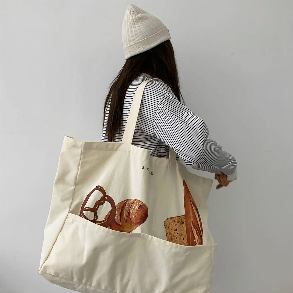 Aesthetic Bread Print Tote Bag