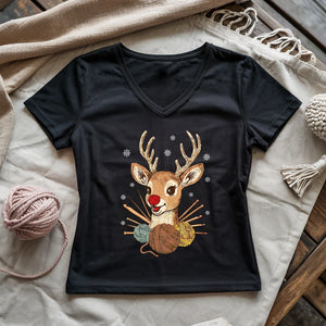 Red Nose Yarndeer Lady V-neck