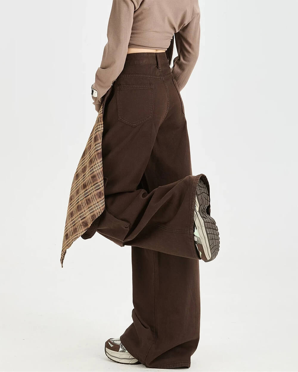 Brown Plaid Shirt-Tied Jeans