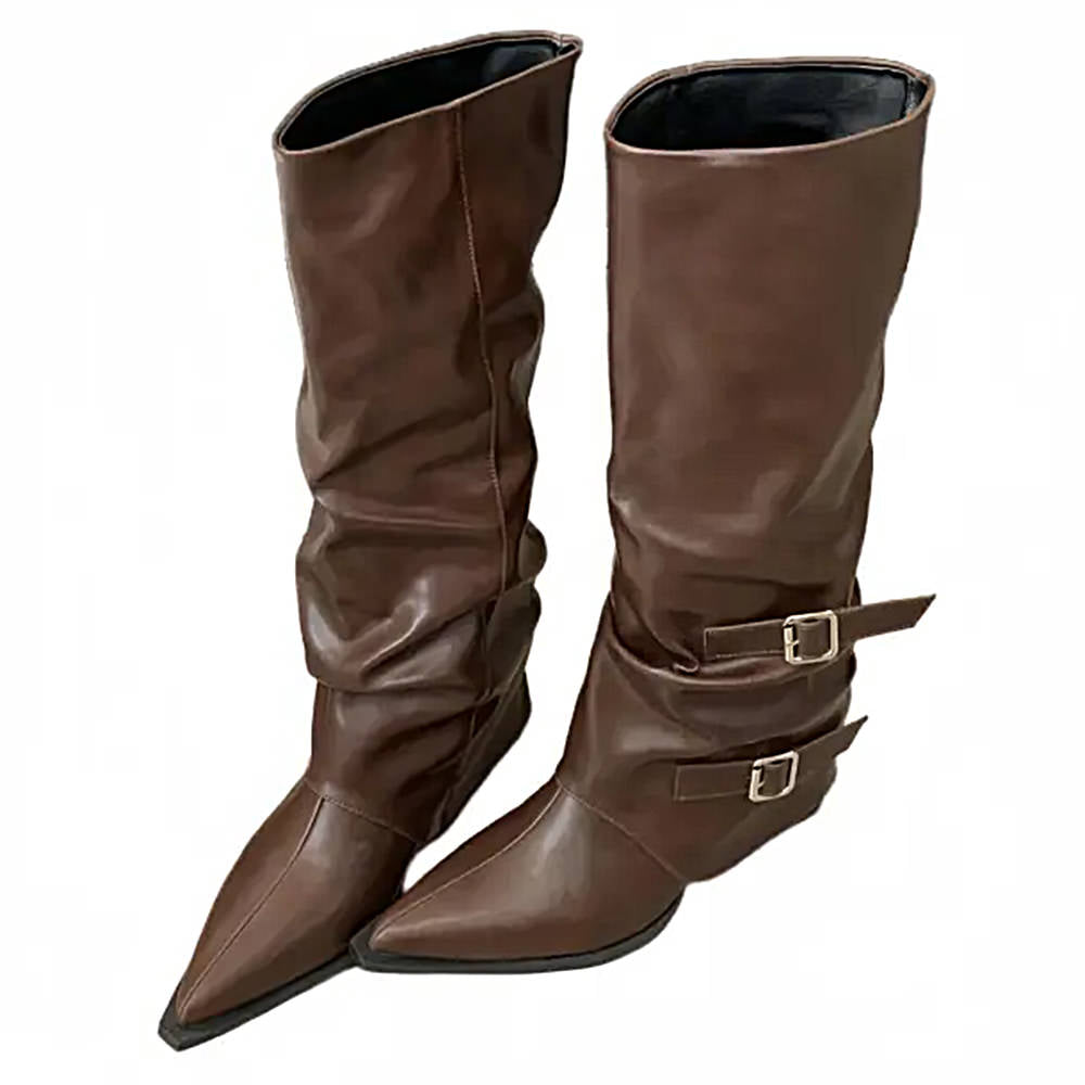 Korean Style Slouch Buckle Boots