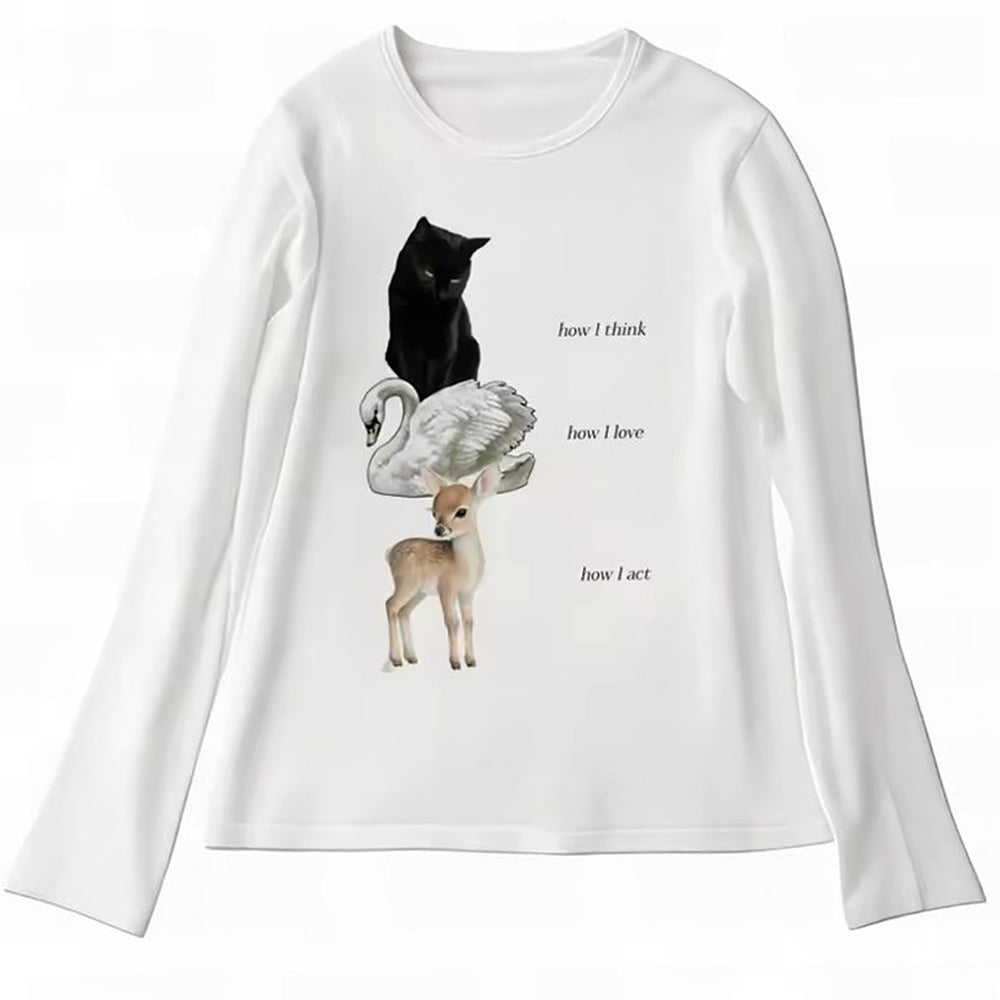 Cat Swan Deer Y2K Long Sleeve Top
