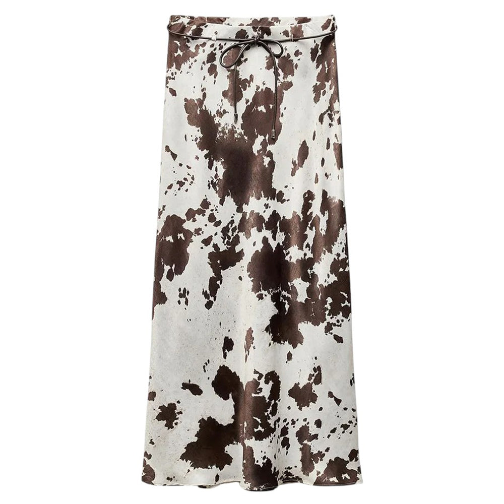 Cow Print Satin Maxi Skirt