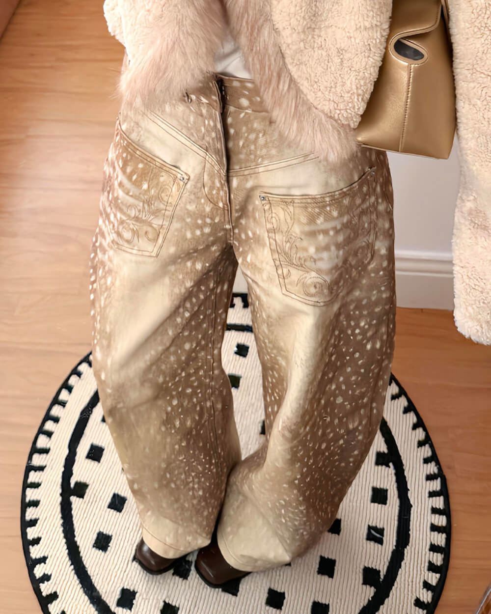 Deer Print Wide Leg Jeans