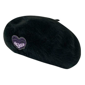 Cotton Candy Fluffy Beret with Heart Patch