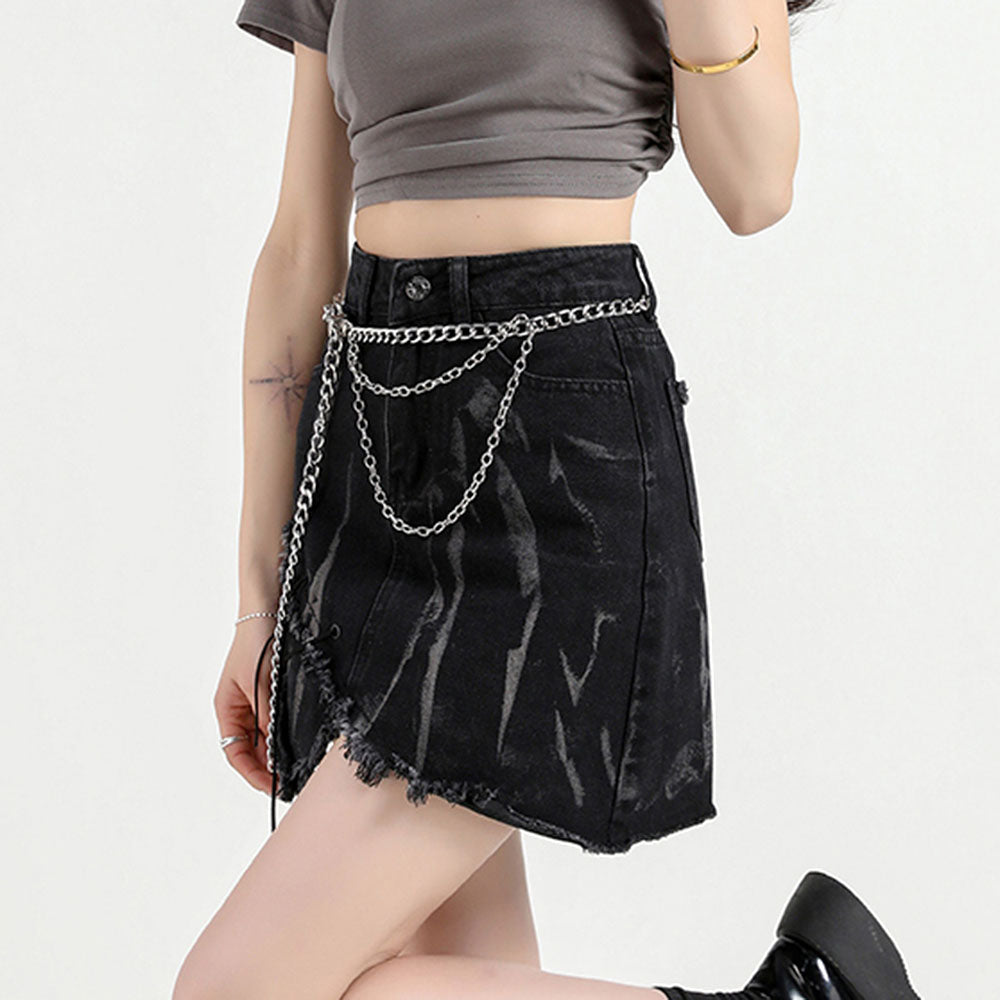 Grunge Aesthetic Black Denim Skirt