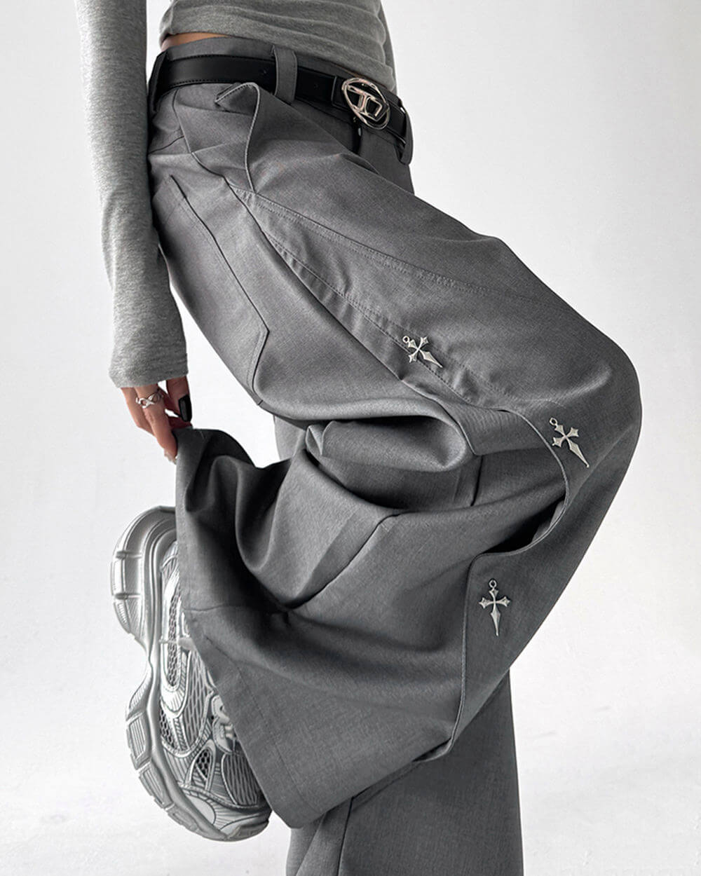 Grunge Aesthetic Cross Pendant Trousers