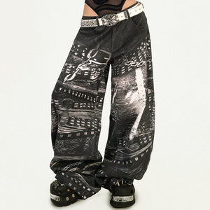 Grunge Chain Print Wide Pants