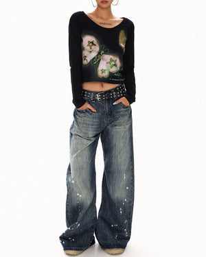 Indie Butterfly Print Long Sleeve Top