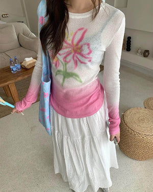 Indie Flower Gradient Knit Top