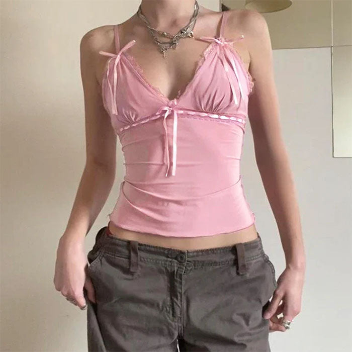 Coquette Girl Pink Bow Lace Top