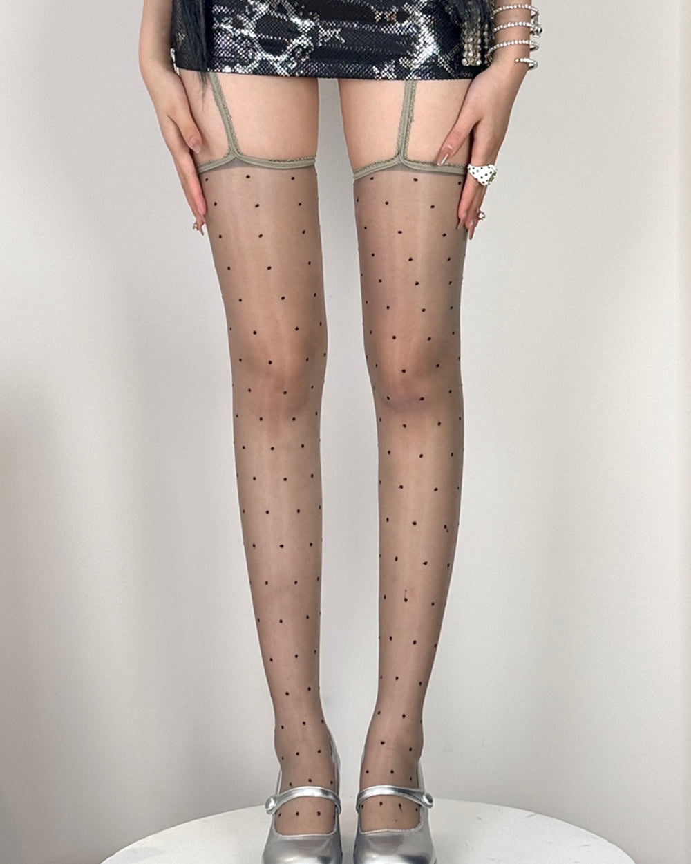 Polka Dot Suspender Tights