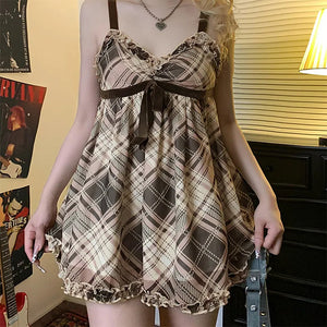 Preppy Aesthetic Plaid Mini Tank Dress