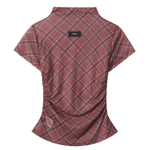 Preppy Plaid Mesh Top & Mini Skirt Set