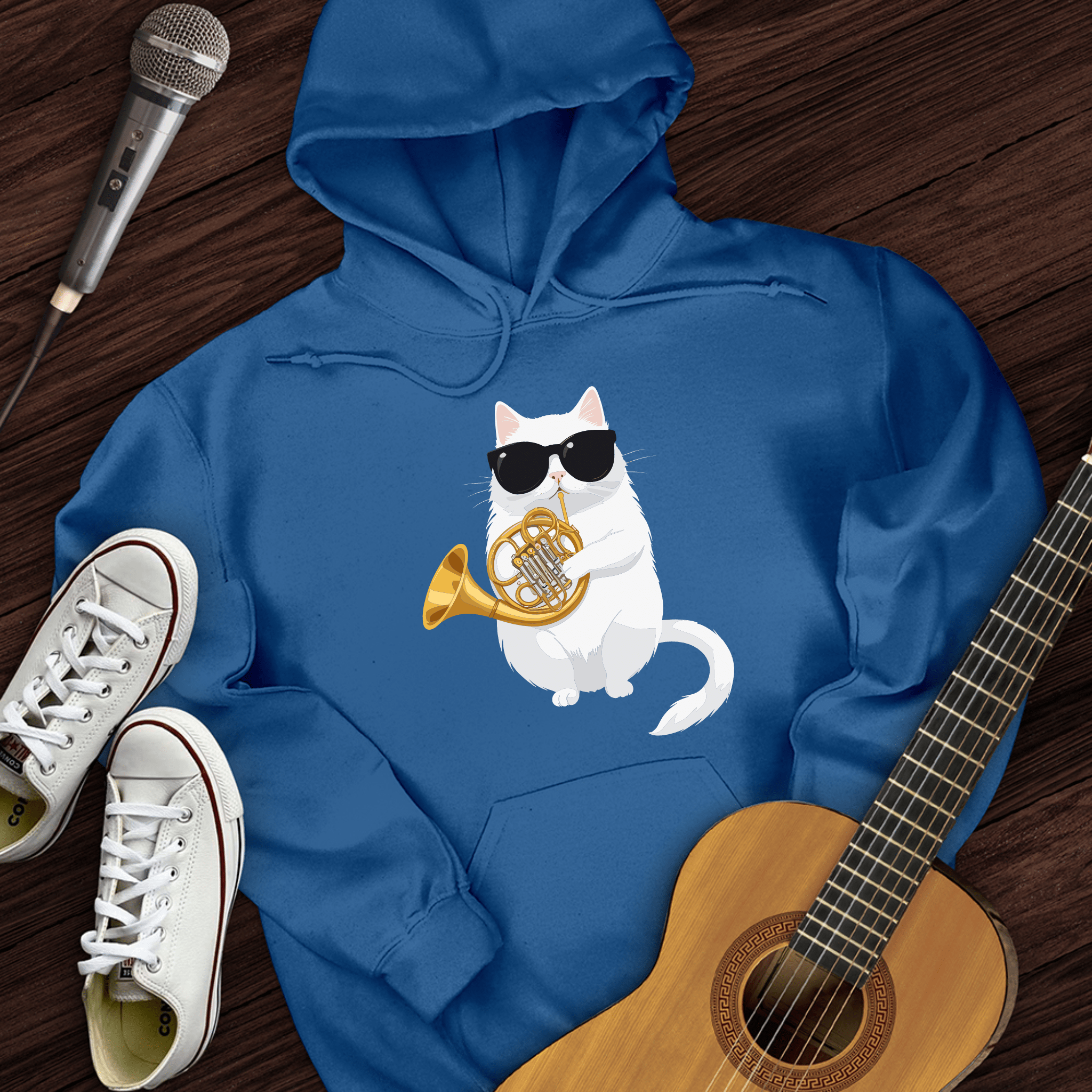 Cat Playing French Horn Hoodie