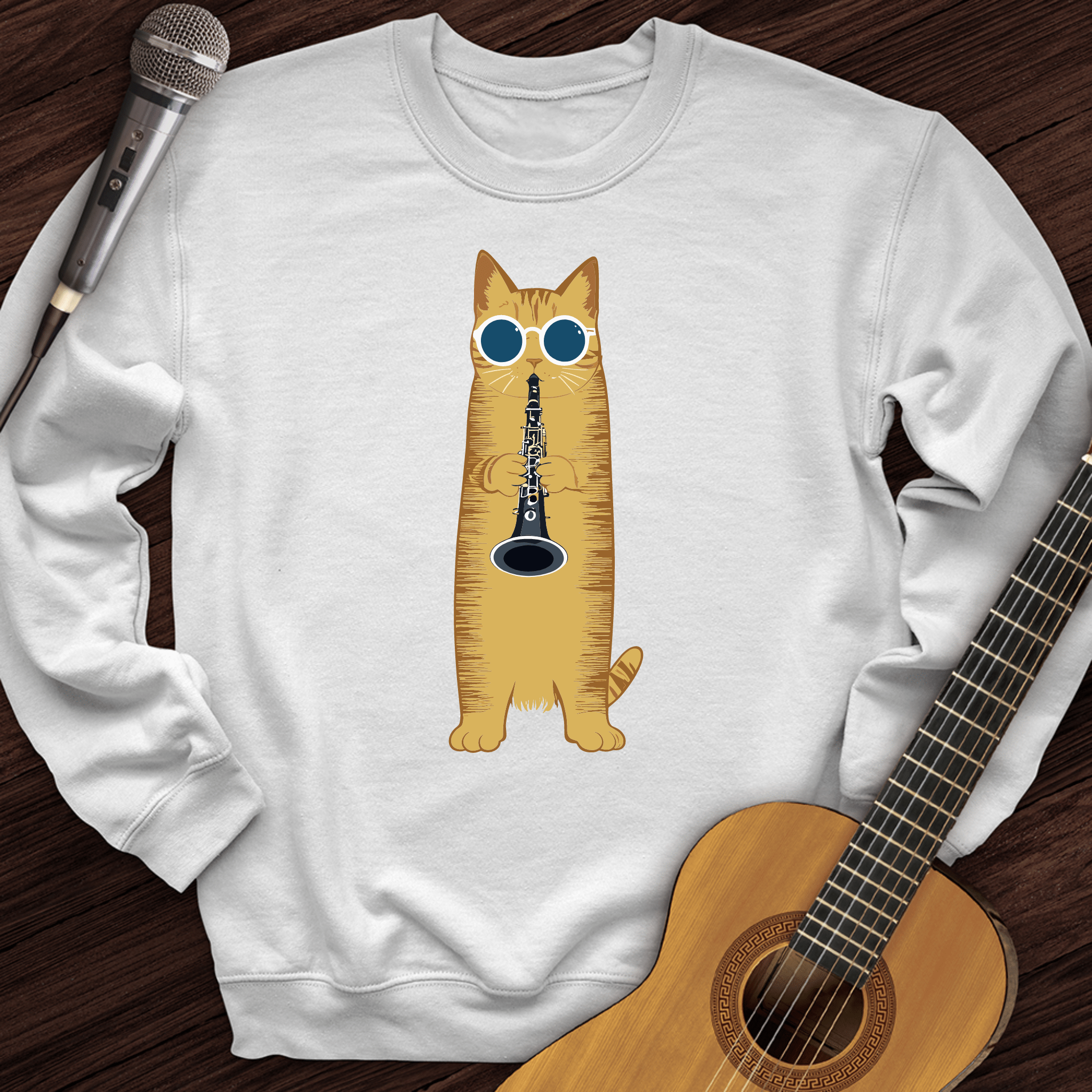 Cat Playing The Clarinet Crewneck