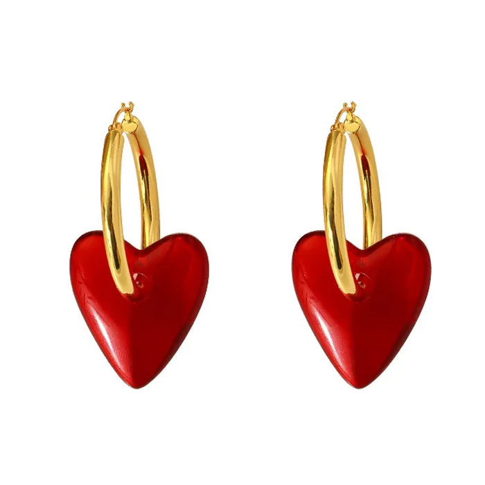 Red Heart-Shaped Drop Earrings