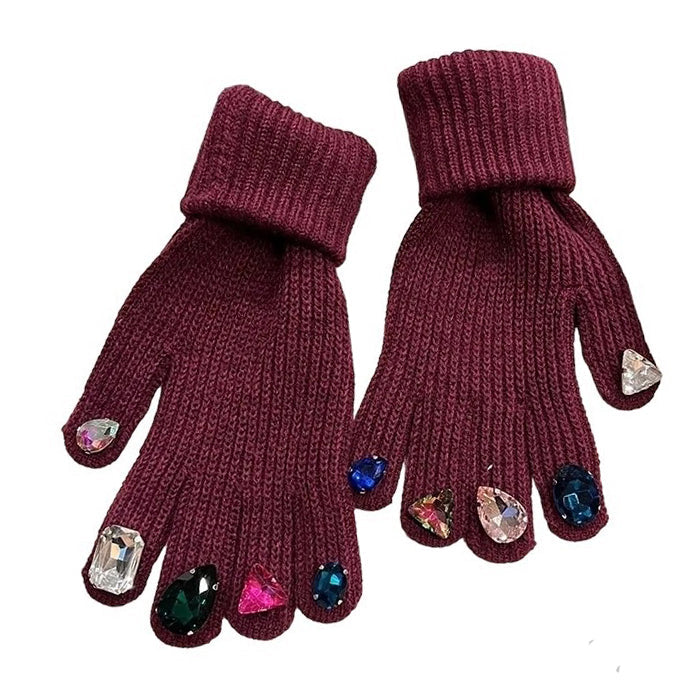 Rhinestone Knit Gloves