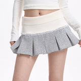 Soft Girl Ribbed Waist Pleated Mini Skirt