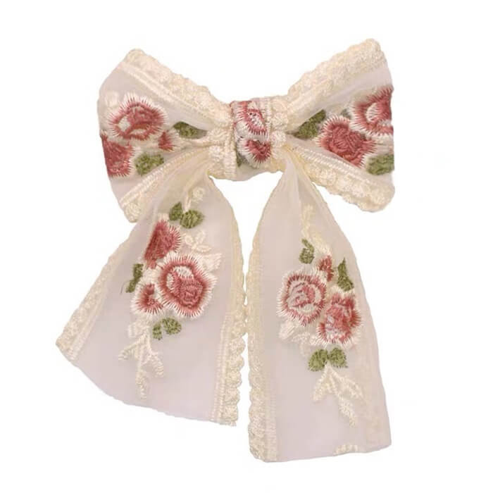 Rose Embroidery Lace Hair Bow
