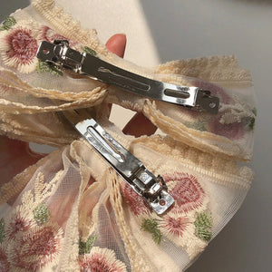 Rose Embroidery Lace Hair Bow