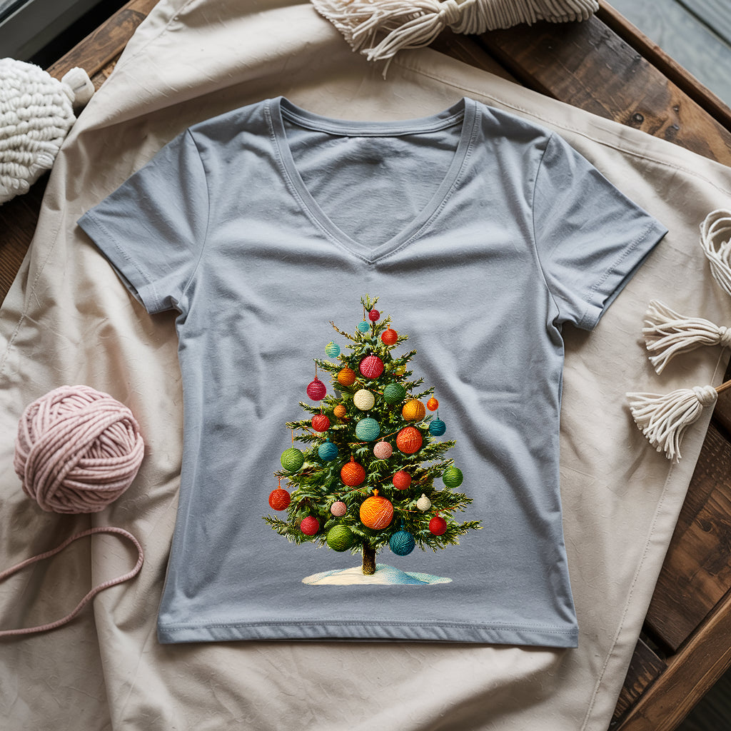 Yarn Christmas Tree Lady V-neck