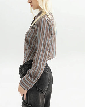 High School Crush Striped Cropped Shirt