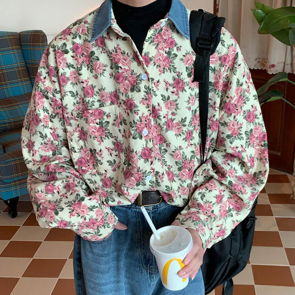 Vintage Pink Floral Button Up Shirt