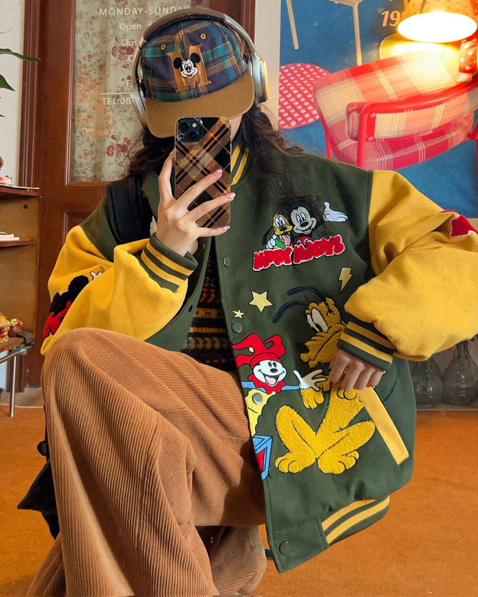 Cartoon College Style Bomber Jacket