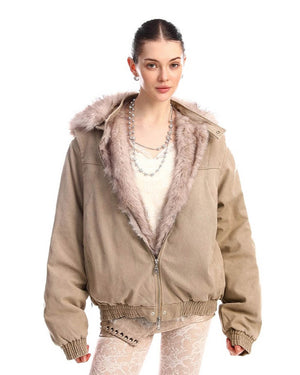 Y2K Faux Fur Bomber Jacket