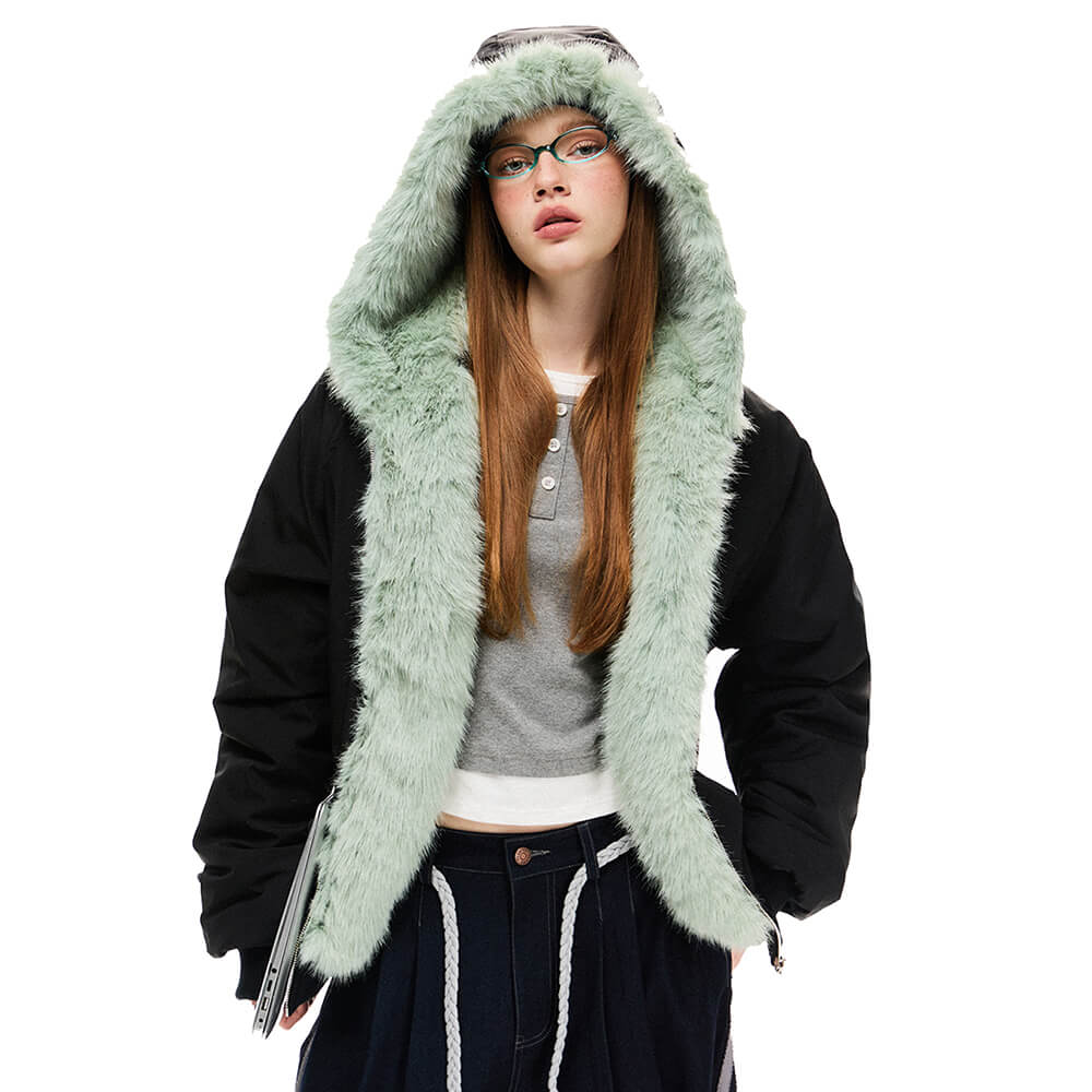 Y2K Mint Fur Parka